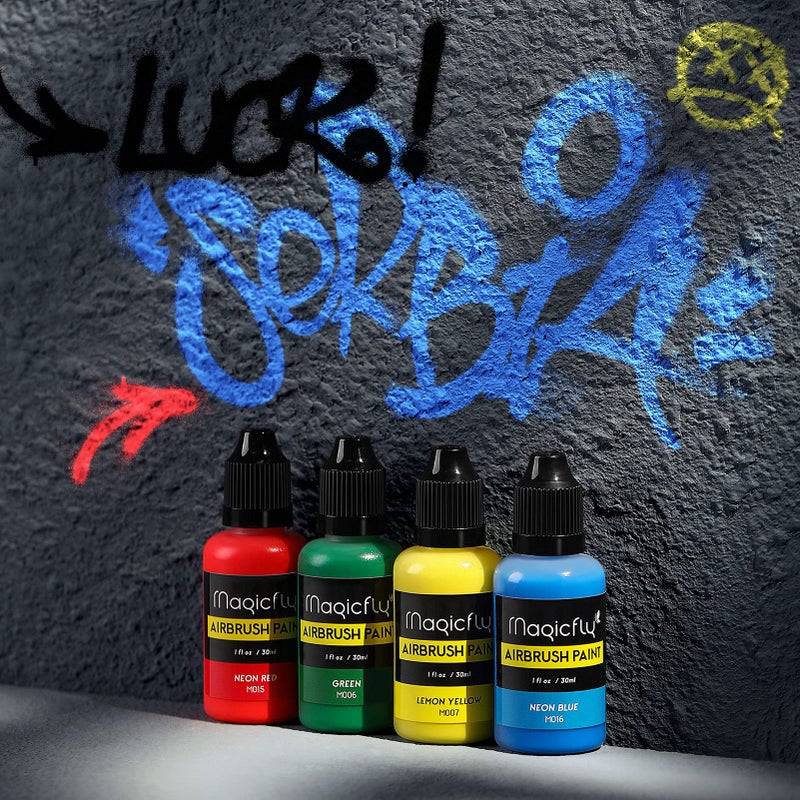 ماجيك فلاي مجموعة طلاء ماجيك فلاي للرش بالبخاخ، 16 لونًا من طلاء الأكريليك للرش بالبخاخ (30 مل/1 أونصة)، جاهزة للرش، ألوان معتمة ونيون، أساس مائي، مجموعة طلاء ممتازة للرش بالبخاخ للمبتدئين والهواة والفنانين - Image 2